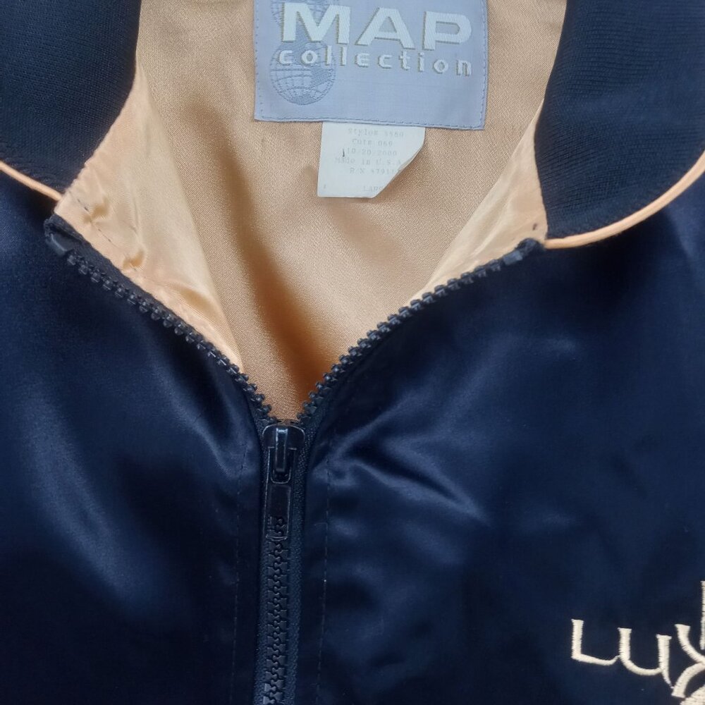 Vintage Luxor Black Gold Satin Jacket Map Collection L Bomber Las Vegas Casino - Picture 6 of 12